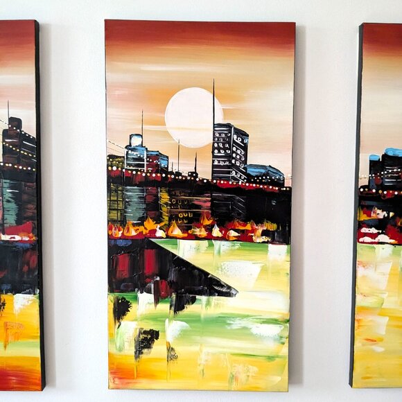 Sunrise in New York Oil Painting- 3-piece - original, hand painted - New - Picture 4 of 13